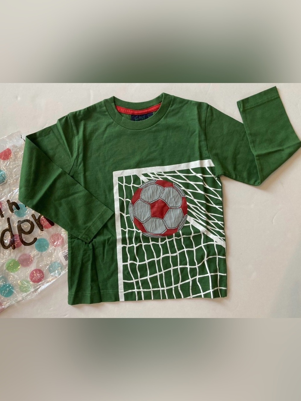 MINI BODEN Long Sleeve Soccer Appliqué Cotton T-Shirt - 3-4Y